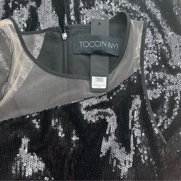 Toccin Sequin Cutout Mesh Cocktail Embellished Sleeveless BodyCon Mini Dress NEW - Picture 11 of 11